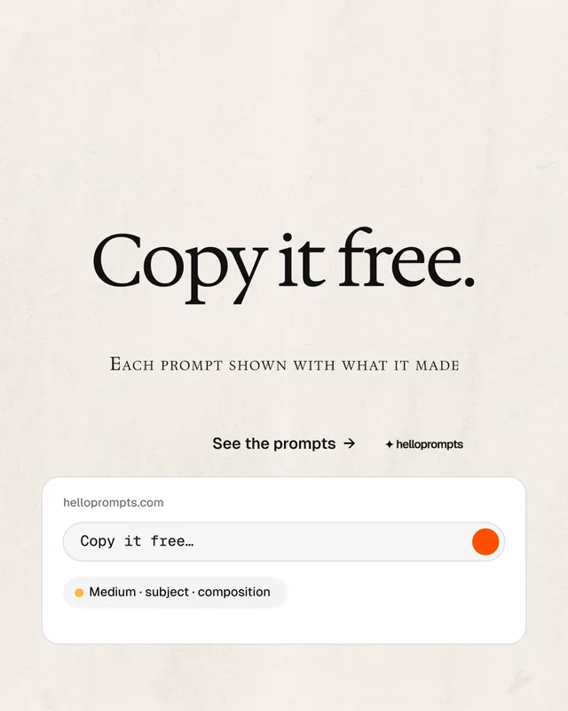Instagram portrait post for HelloPrompts: "Copy it free." Swiss style, smallcaps layout, light palette in white.