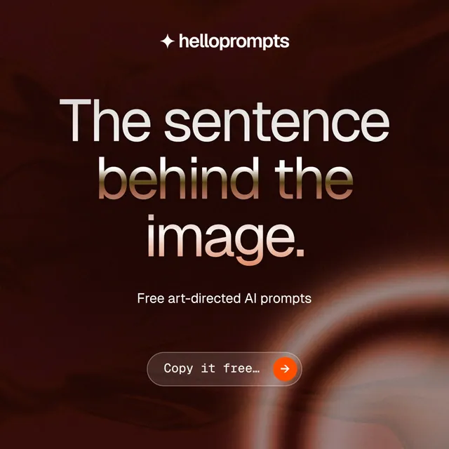 Instagram post for HelloPrompts: "The sentence behind the image." Agentic glass style, centred layout, dark palette in black, red.