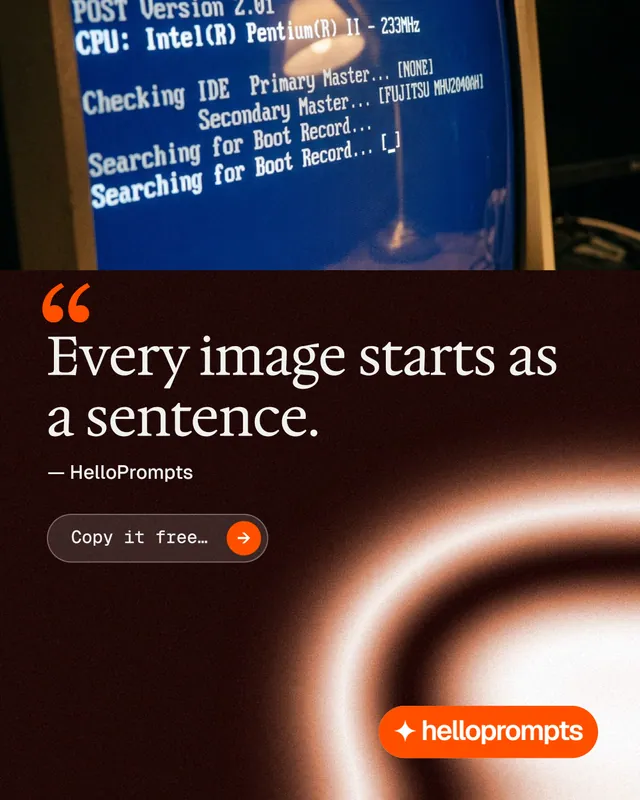 Instagram portrait post for HelloPrompts: "See the prompt. Steal the taste." Agentic glass style, quote layout, dark palette in black, grey.