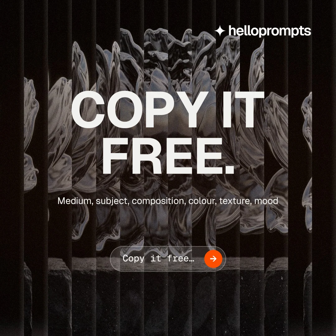 Instagram post for HelloPrompts: "Copy it free." Agentic glass style, centred layout, dark palette in black, grey.