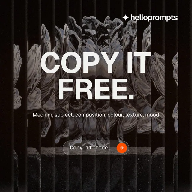 Instagram post for HelloPrompts: "Copy it free." Agentic glass style, centred layout, dark palette in black, grey.