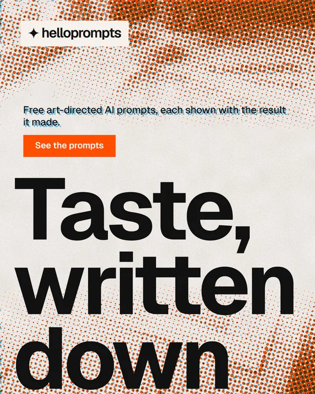 Instagram portrait post for HelloPrompts: "The art of speaking to machines." Swiss style, oversized layout, light palette in orange, white.