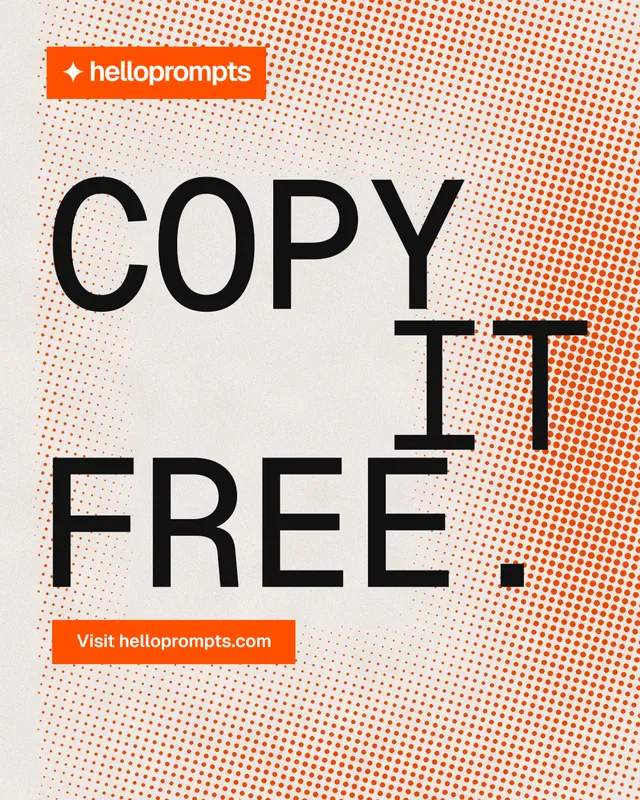 Instagram portrait post for HelloPrompts: "Copy it free." Retro print style, stacked layout, light palette in orange.