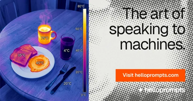 Social ad for HelloPrompts: "The art of speaking to machines." Swiss style, right layout, light palette in blue, grey, white.