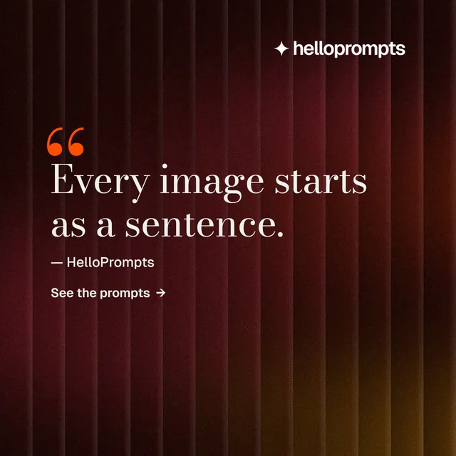 Instagram post for HelloPrompts: "The art of speaking to machines." Minimal luxury style, quote layout, dark palette in black, red, orange.