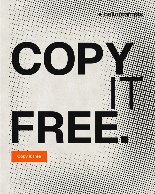 Instagram portrait post for HelloPrompts: "Copy it free." Swiss style, stacked layout, light palette in grey, white.