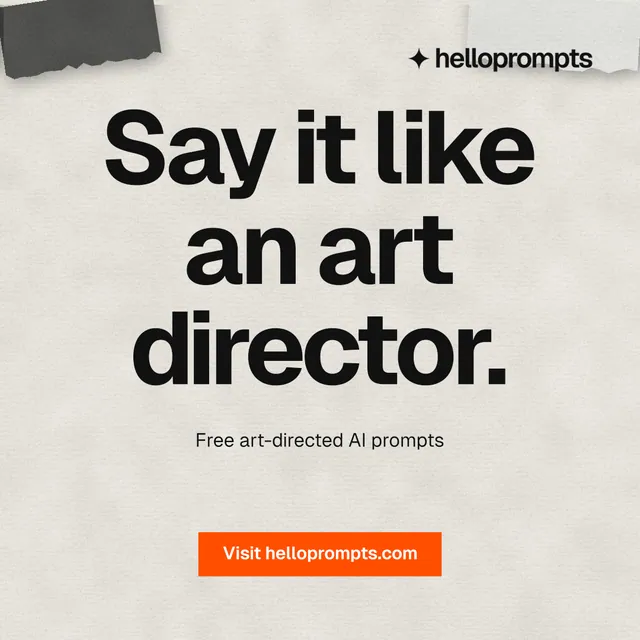 Instagram post for HelloPrompts: "Say it like an art director." Swiss style, centred layout, light palette in white, grey.