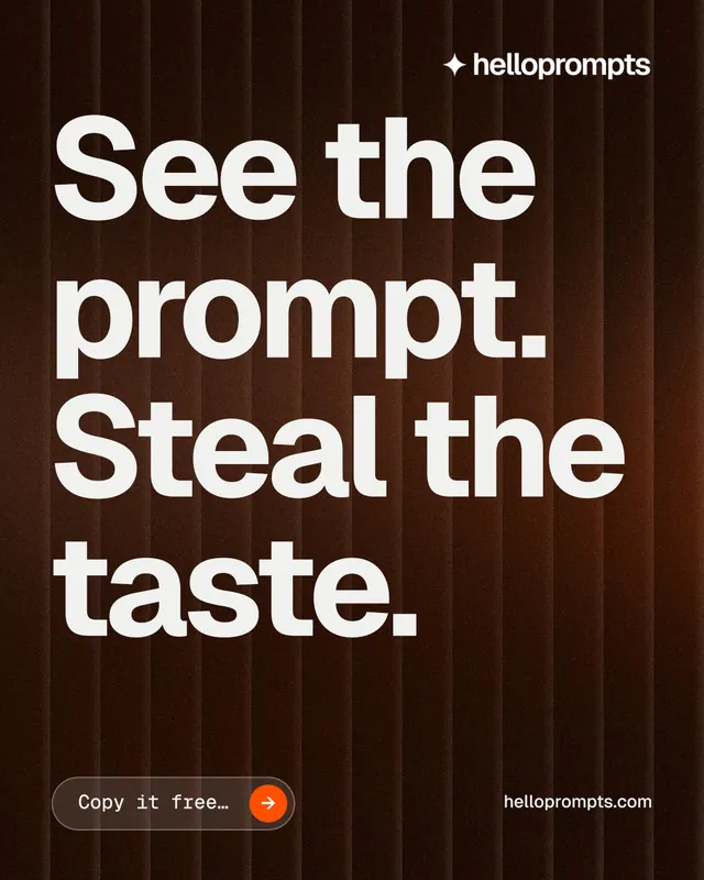 Instagram portrait post for HelloPrompts: "See the prompt. Steal the taste." Agentic glass style, poster layout, dark palette in black, orange, white.