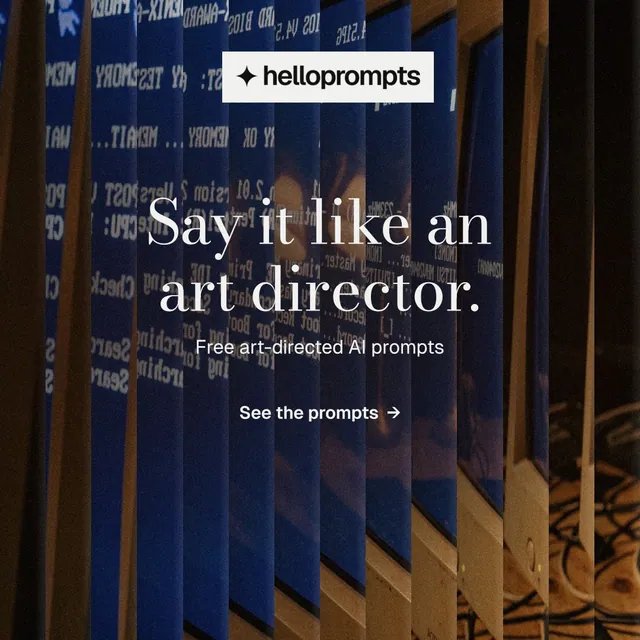Instagram post for HelloPrompts: "Say it like an art director." Minimal luxury style, centred layout, dark palette in black, grey.