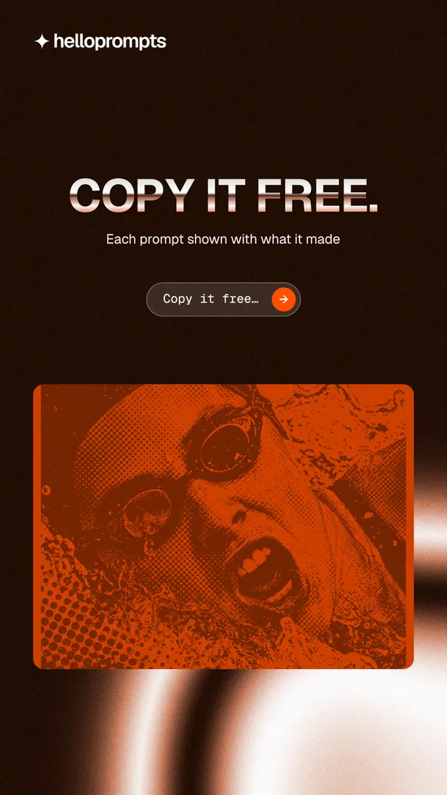 Instagram story for HelloPrompts: "Copy it free." Agentic glass style, centred layout, dark palette in orange, black.