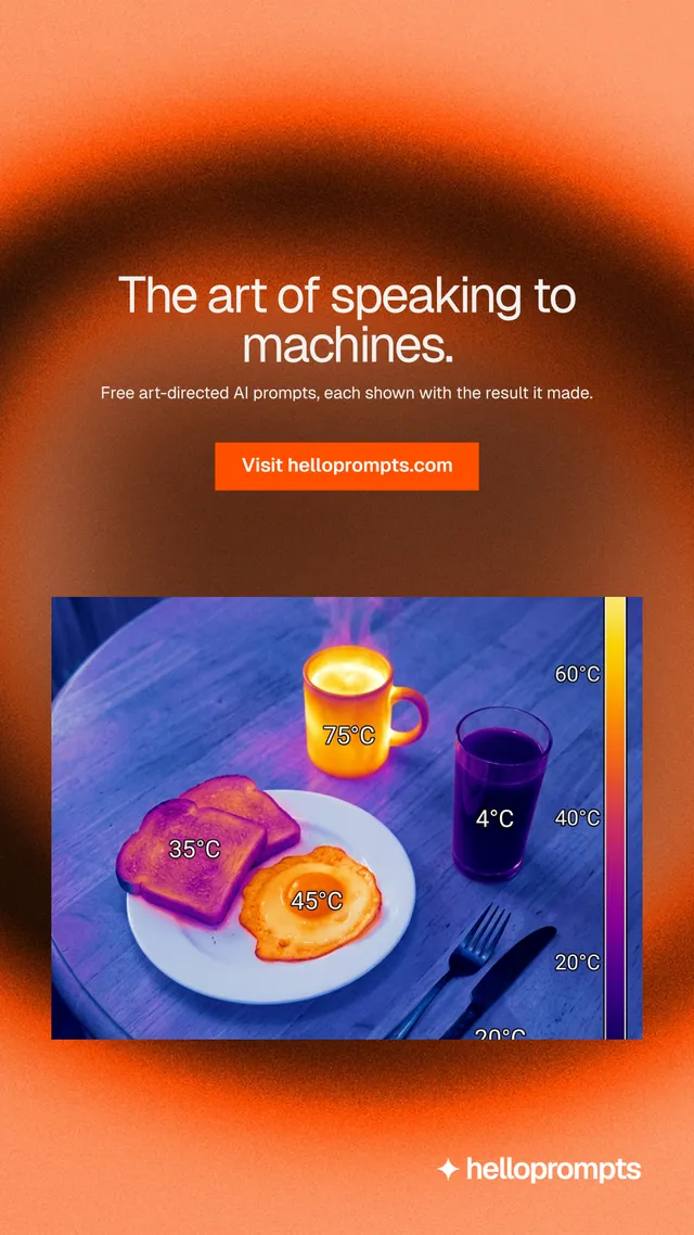 Instagram story for HelloPrompts: "The art of speaking to machines." Swiss style, centred layout, dark palette in red, orange, pink.