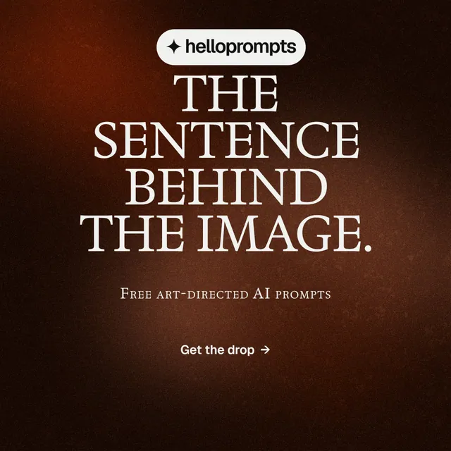 Instagram post for HelloPrompts: "The sentence behind the image." Agentic glass style, smallcaps layout, dark palette in black, orange, grey.