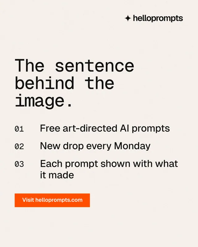 Instagram portrait post for HelloPrompts: "The sentence behind the image." Swiss style, numbered layout, light palette in white, orange.