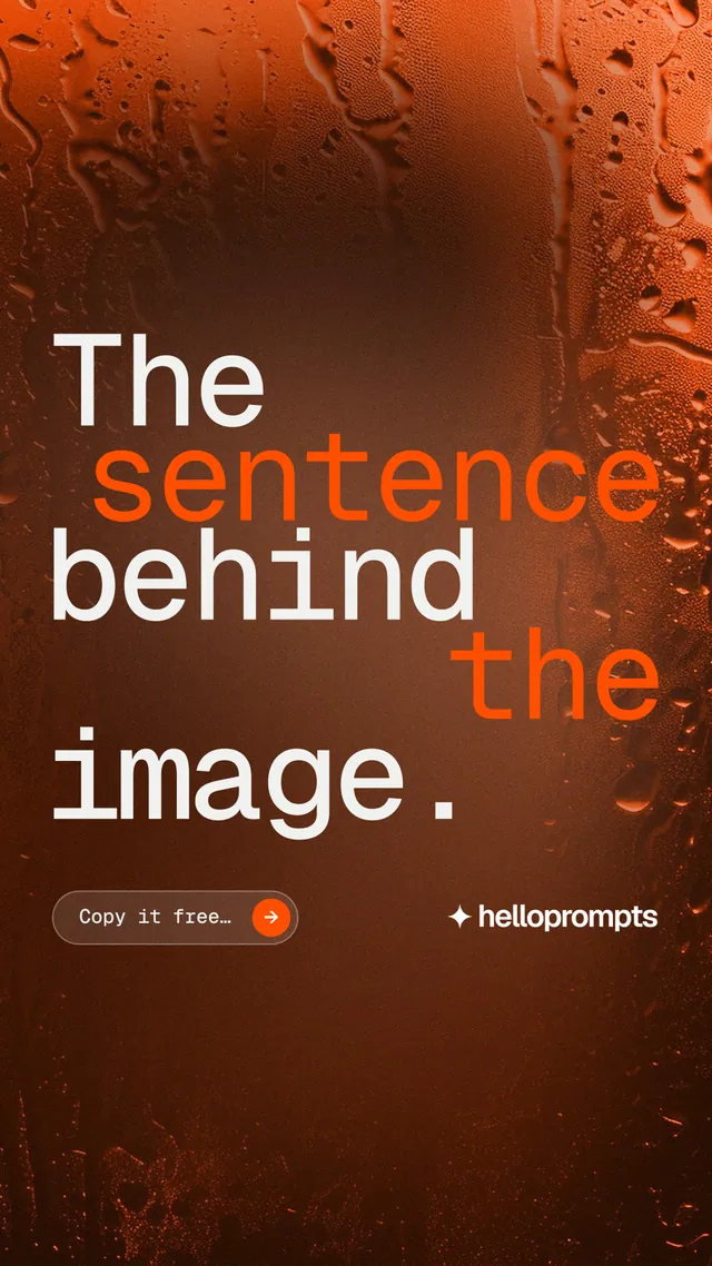 Instagram story for HelloPrompts: "The sentence behind the image." Agentic glass style, stacked layout, dark palette in orange, brown.