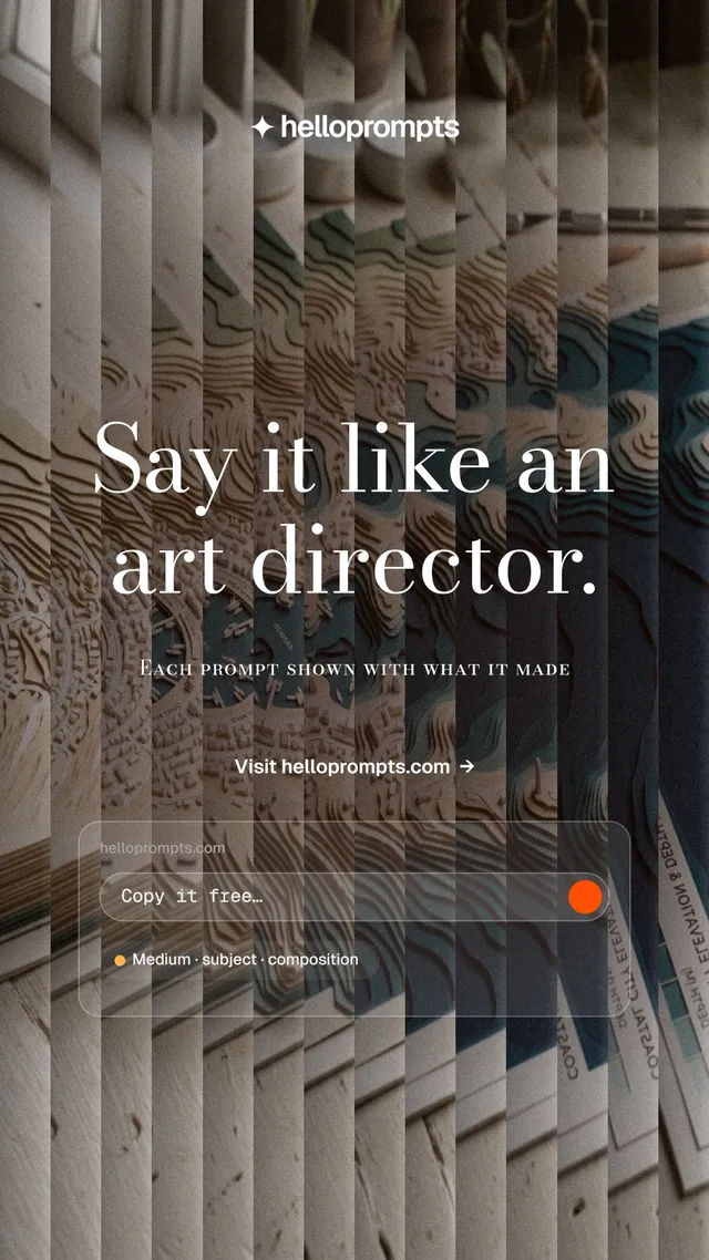 Instagram story for HelloPrompts: "Say it like an art director." Minimal luxury style, smallcaps layout, dark palette in grey, black.