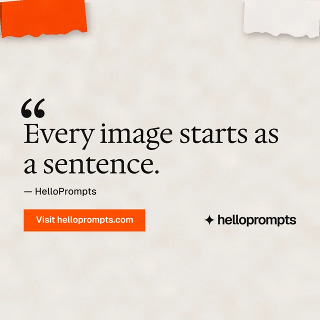 Instagram post for HelloPrompts: "Prompts that show their work." Swiss style, quote layout, light palette in orange.