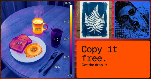 Social ad for HelloPrompts: "Copy it free." Agentic glass style, collage layout, dark palette in blue, red, grey.