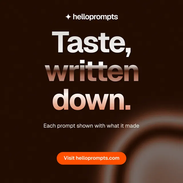 Instagram post for HelloPrompts: "Taste, written down." Y2K style, centred layout, dark palette in black, orange.