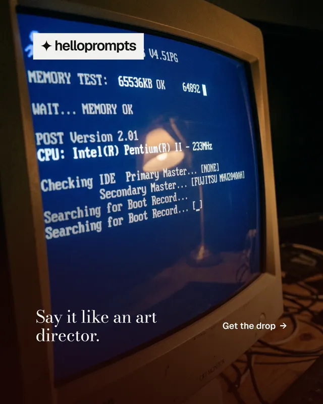 Instagram portrait post for HelloPrompts: "Say it like an art director." Minimal luxury style, image led layout, dark palette in black, blue, grey.