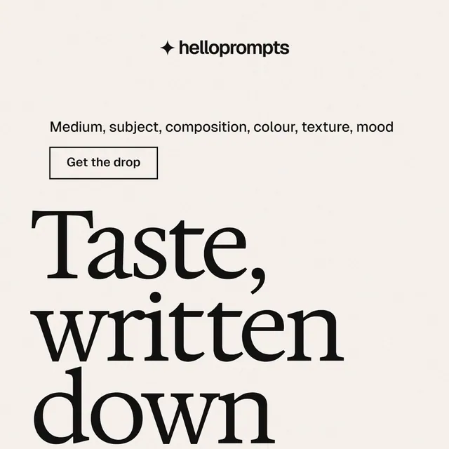 Instagram post for HelloPrompts: "The art of speaking to machines." Editorial style, oversized layout, light palette in white, grey.