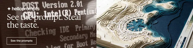 LinkedIn banner for HelloPrompts: "See the prompt. Steal the taste." Editorial style, bottom layout, dark palette in black, grey, blue.