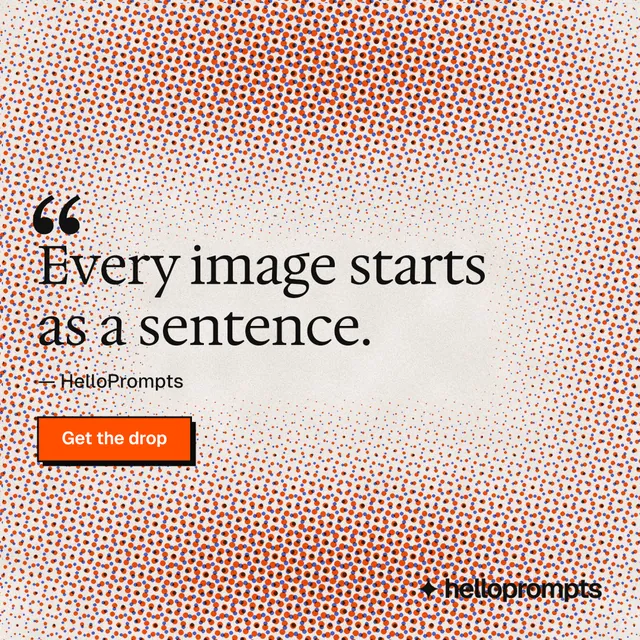 Instagram post for HelloPrompts: "Prompts that show their work." Brutalist style, quote layout, light palette in red, orange.