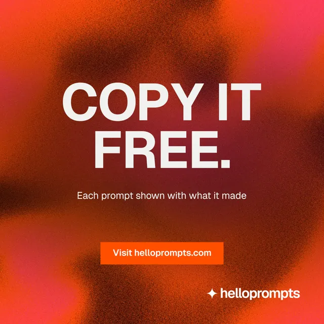 Instagram post for HelloPrompts: "Copy it free." Swiss style, centred layout, dark palette in red.