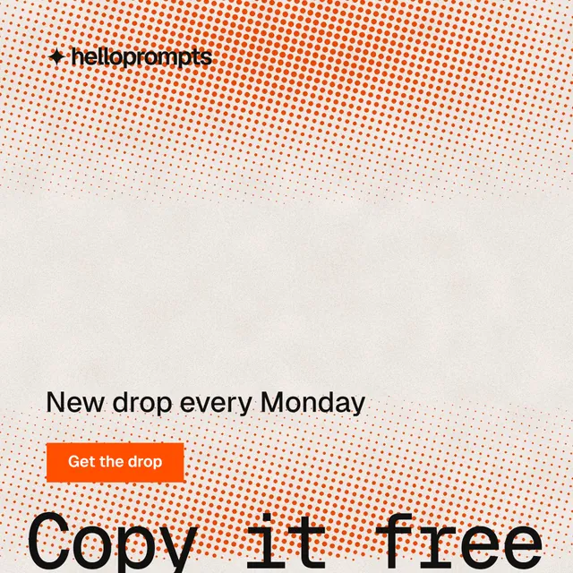 Instagram post for HelloPrompts: "See the prompt. Steal the taste." Retro print style, oversized layout, light palette in orange.