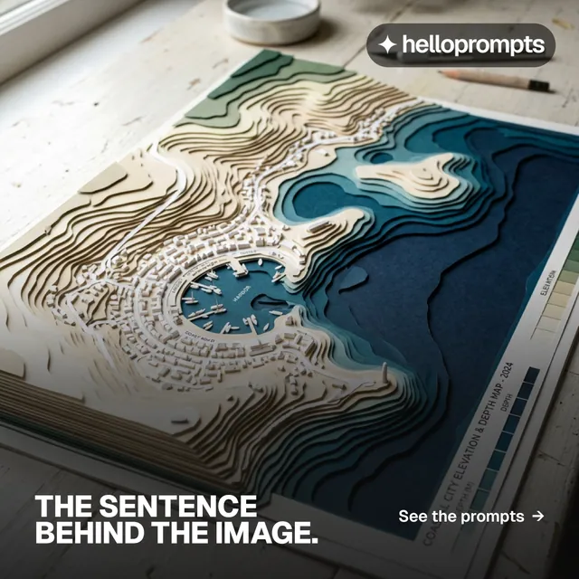 Instagram post for HelloPrompts: "The sentence behind the image." Brutalist style, image led layout, dark palette in grey, black, blue.