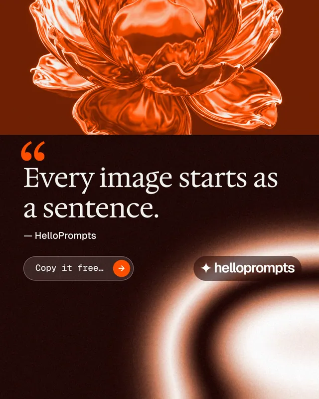 Instagram portrait post for HelloPrompts: "Prompts that show their work." Agentic glass style, quote layout, dark palette in orange, black, red.