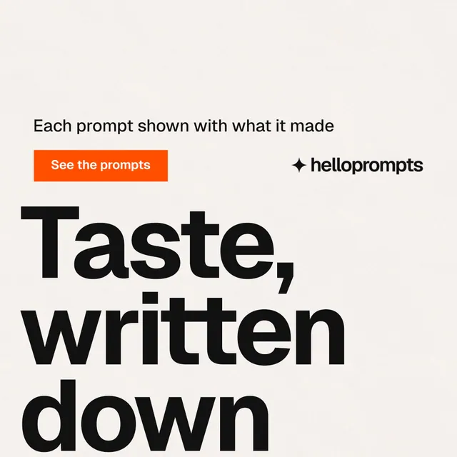 Instagram post for HelloPrompts: "Say it like an art director." Swiss style, oversized layout, light palette in white, grey.