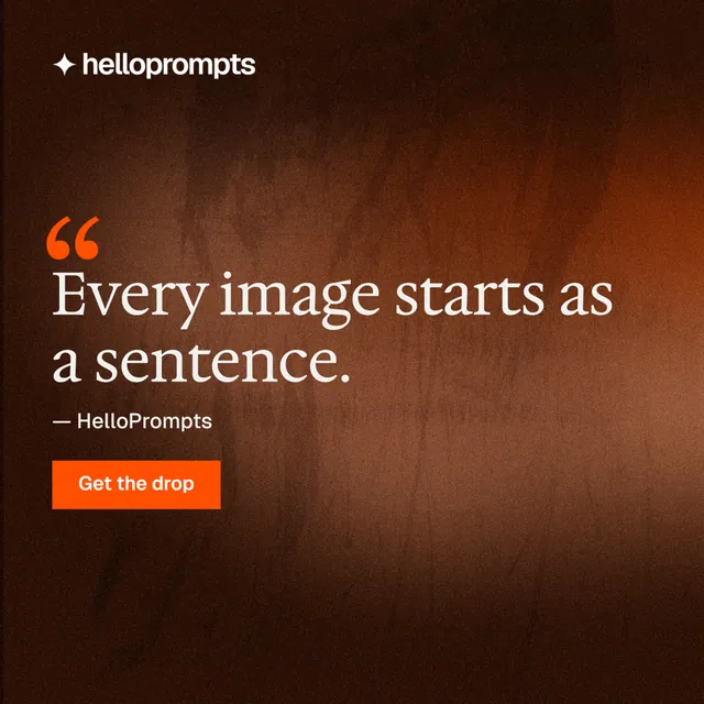 Instagram post for HelloPrompts: "The art of speaking to machines." Swiss style, quote layout, dark palette in orange, brown, black.
