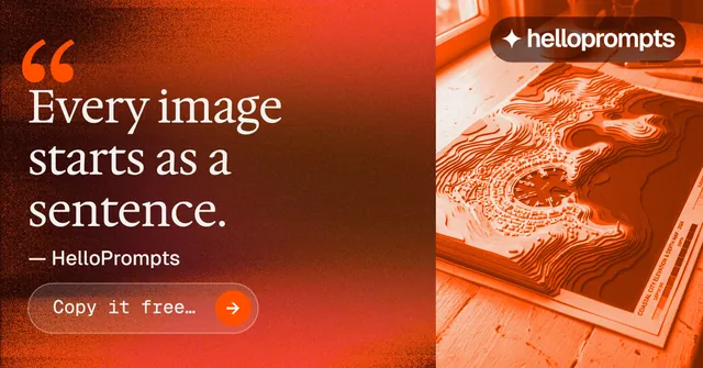 Social ad for HelloPrompts: "Copy it free." Agentic glass style, quote layout, dark palette in red, orange.