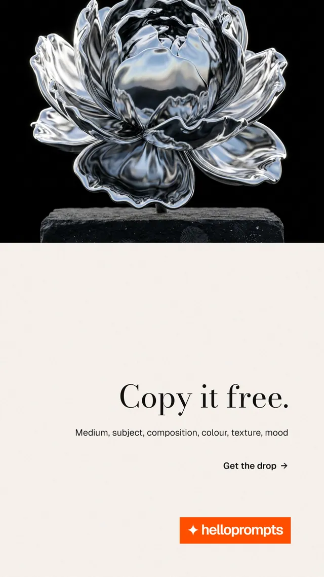 Instagram story for HelloPrompts: "Copy it free." Minimal luxury style, right layout, light palette in white, black, grey.