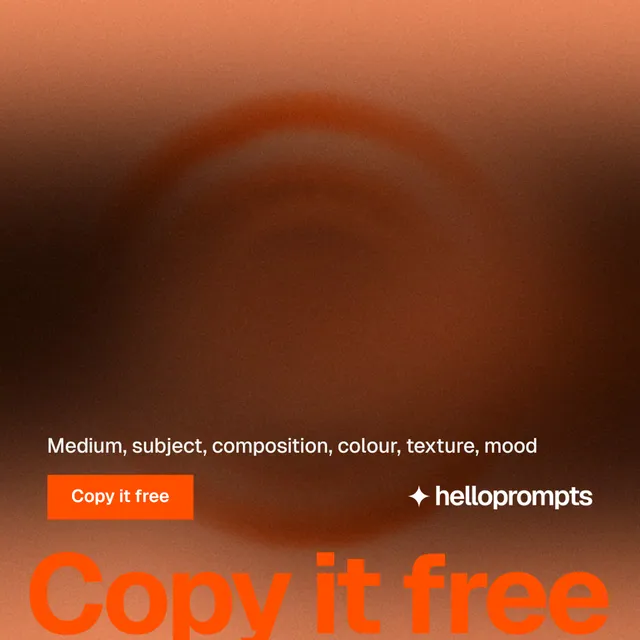 Instagram post for HelloPrompts: "Prompts that show their work." Swiss style, oversized layout, dark palette in orange, brown.