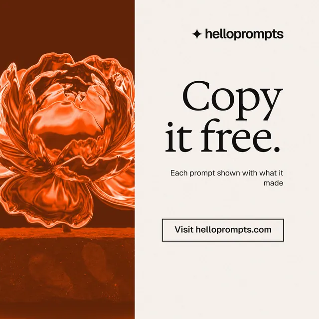Instagram post for HelloPrompts: "Copy it free." Editorial style, right layout, light palette in white, orange, brown.
