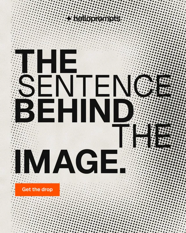 Instagram portrait post for HelloPrompts: "The sentence behind the image." Retro print style, stacked layout, light palette in grey, white, yellow.