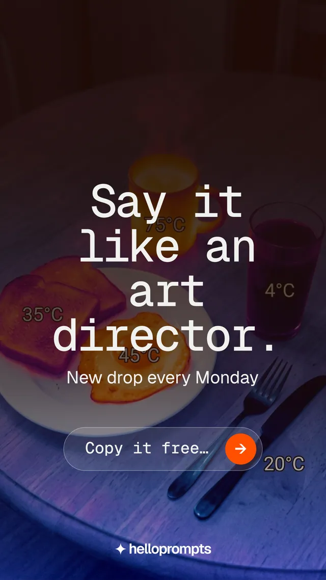 Instagram story for HelloPrompts: "Say it like an art director." Agentic glass style, skeleton layout, dark palette in black, grey, purple.