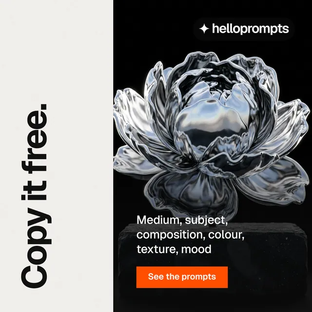 Instagram post for HelloPrompts: "Copy it free." Swiss style, vertical layout, light palette in white, black, grey.