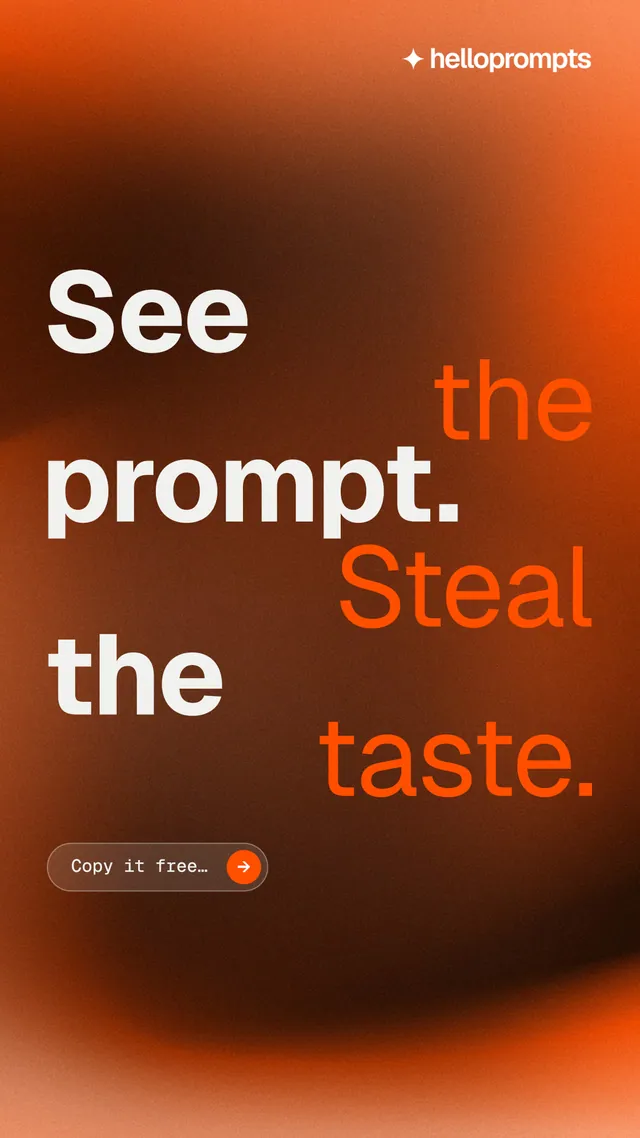 Instagram story for HelloPrompts: "See the prompt. Steal the taste." Agentic glass style, stacked layout, dark palette in orange.