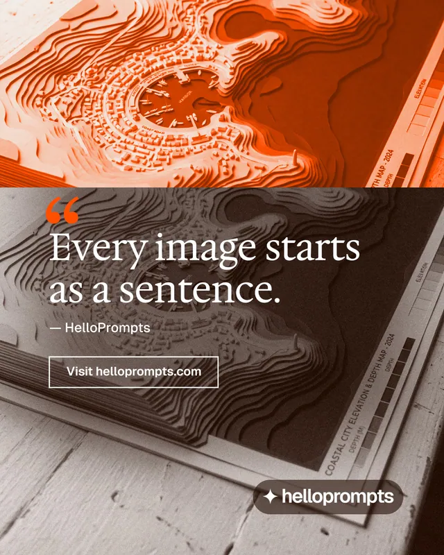 Instagram portrait post for HelloPrompts: "Prompts that show their work." Editorial style, quote layout, light palette in orange, brown.