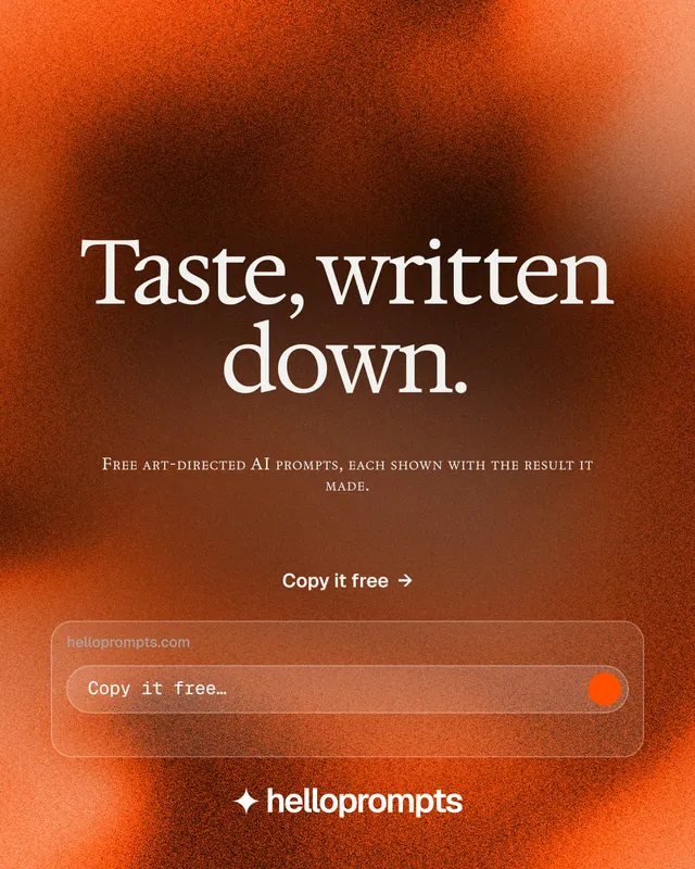 Instagram portrait post for HelloPrompts: "Taste, written down." Swiss style, smallcaps layout, dark palette in orange, brown.