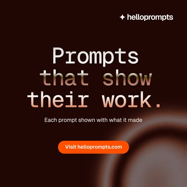 Instagram post for HelloPrompts: "Prompts that show their work." Y2K style, centred layout, dark palette in black, red.