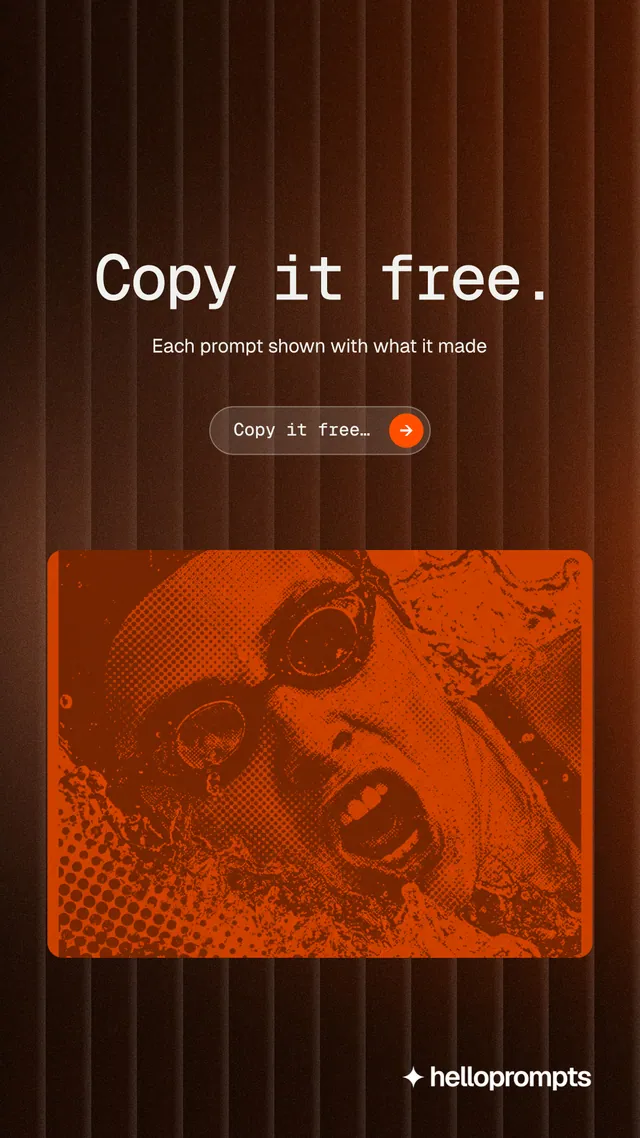 Instagram story for HelloPrompts: "Copy it free." Agentic glass style, centred layout, dark palette in orange, black.