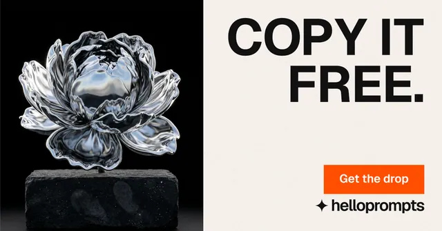 Social ad for HelloPrompts: "Copy it free." Swiss style, right layout, light palette in white, black, grey.