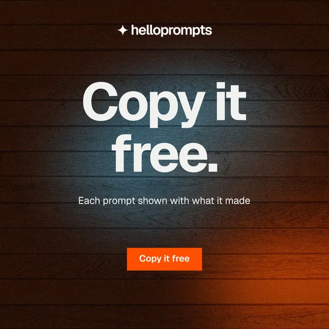 Instagram post for HelloPrompts: "Copy it free." Swiss style, centred layout, dark palette in orange, black, grey.