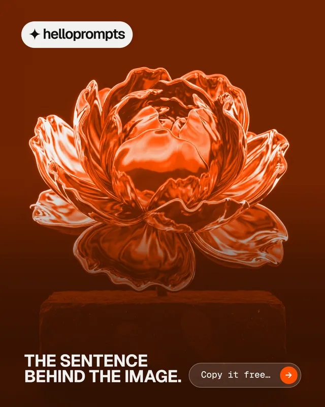 Instagram portrait post for HelloPrompts: "The sentence behind the image." Agentic glass style, image led layout, dark palette in orange, black.