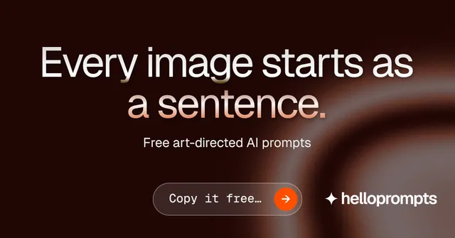 Social ad for HelloPrompts: "Every image starts as a sentence." Agentic glass style, centred layout, dark palette in black, grey, red.
