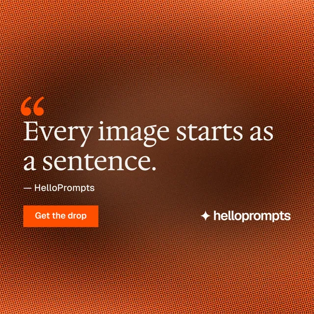Instagram post for HelloPrompts: "Prompts that show their work." Swiss style, quote layout, dark palette in orange.