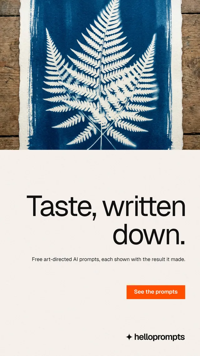 Instagram story for HelloPrompts: "Taste, written down." Swiss style, right layout, light palette in white, blue, grey.